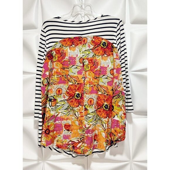 Sharon Young Sz S Floral Print French Striped Swing Blouse Tunic Top NWT NEW - Picture 7 of 9